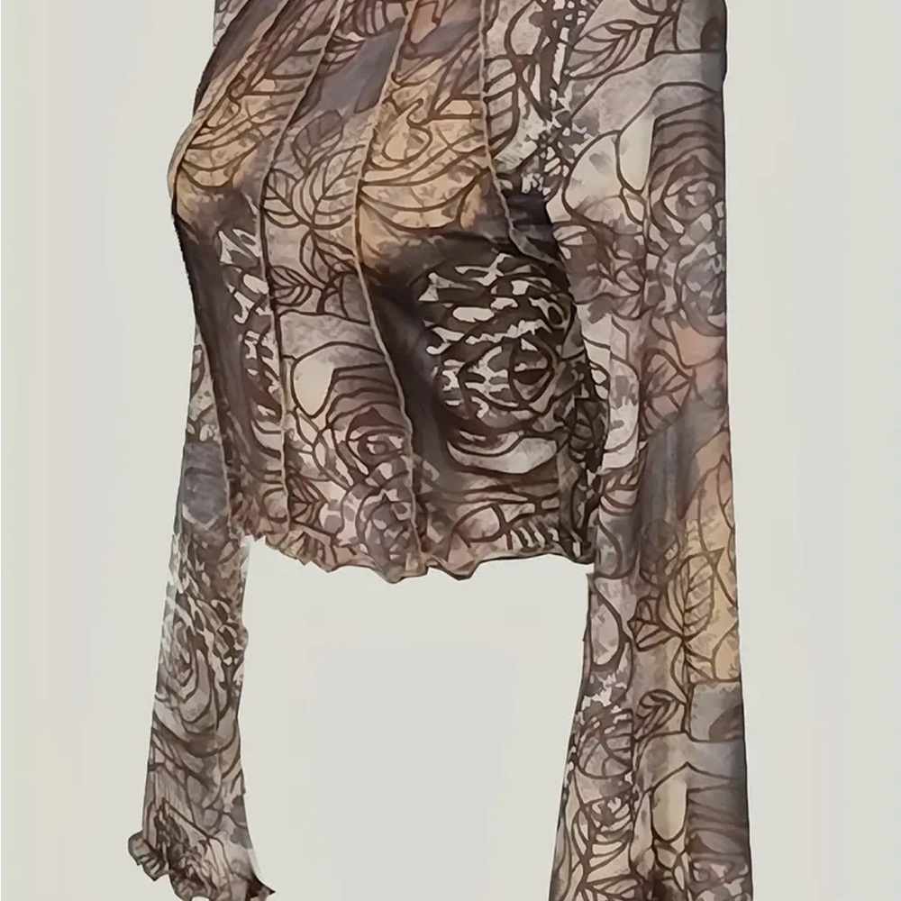 Elegant Sheer Leaf Print Top - Picture 4 of 6